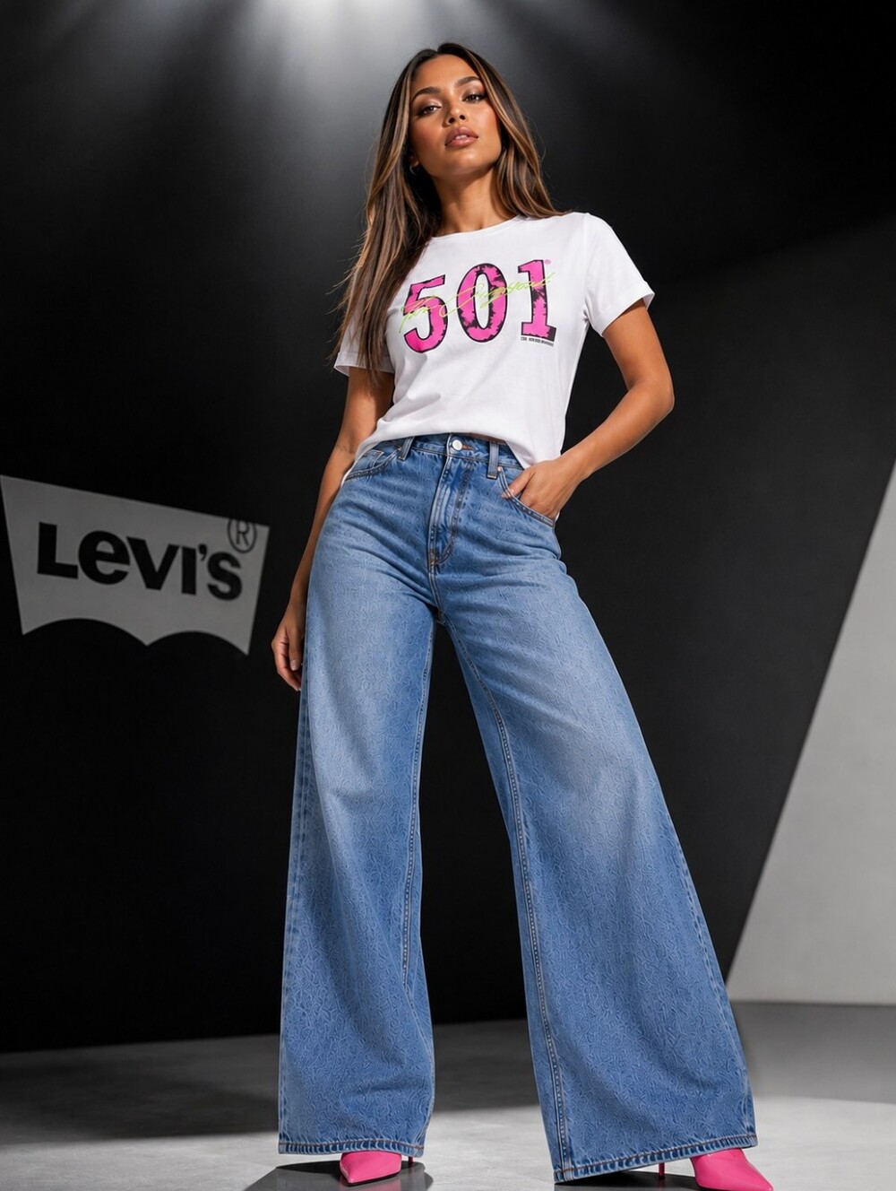 Levi’s 501 Graphic Tee Womens Medium NWT Relaxed Fit White Pink Top